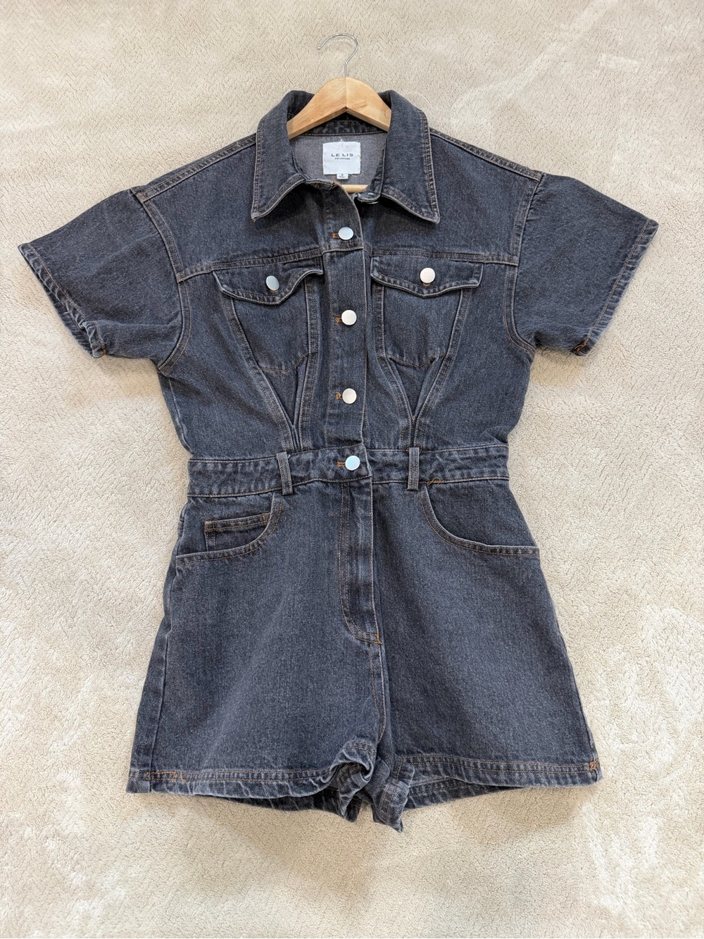Le Lis Black Short-Sleeve Denim Romper